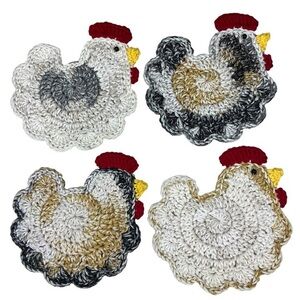 Chicken Cup Mug Coasters Set of 4 Handcrafted Crochet by Seller Cotton